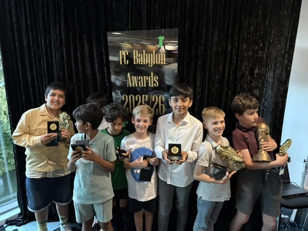 Players with their trophies at the FC Babylon awards dinner 2025/26